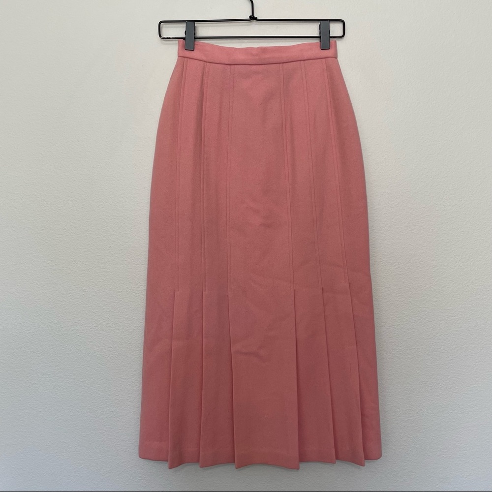 Vintage Jack winter pink pleated midi skirt 100% pure wool sz.4 flawed